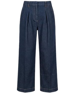 Moorer Loren Pleated Wide-Leg Jeans - Blue
