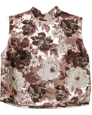 Elie Saab Floral-Brocade Sleeveless Top - Pink