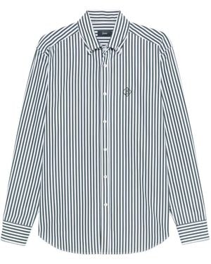 Herno Striped-Pattern Logo-Embroidery Shirt - Blue