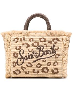 MC2 Saint Barth Mini Vanity Leopard-Print Frayed Tote Bag - Natural