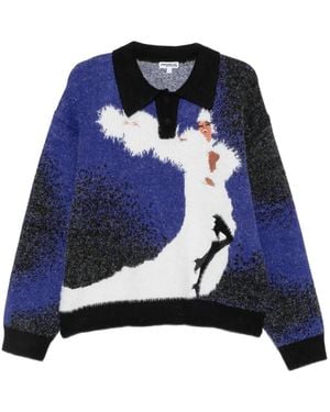 House of Errors Graphic-Intarsia Polo Shirt - Blue