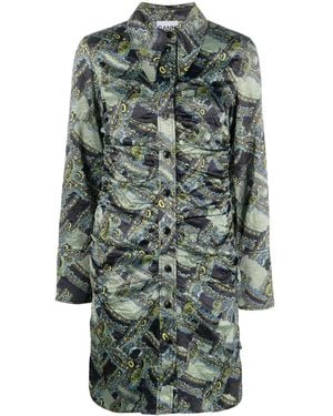 Ganni Paisley-Print Button-Up Dress - Green