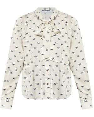 Self-Portrait リボンプリント シャツ - ホワイト