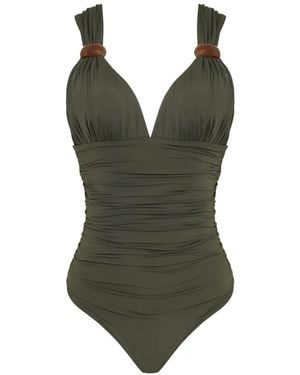 Brigitte Bardot Eli Badpak Met Ruches En Ringdetail - Groen