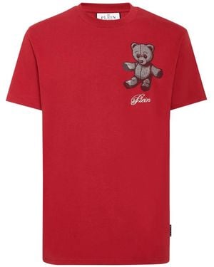 Philipp Plein Embroidered Round Neck T-Shirt Strass Teddy Bear