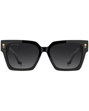 Etro Floral-Engraved Rectangular-Frame Sunglasses - Black