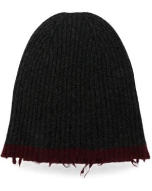 Uma Wang Distressed Ribbed-Knit Beanie Hat - Black
