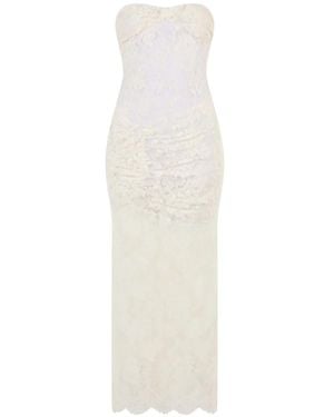 The Mannei Lace-Overlay Ruched Mxi Dress - White