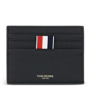 Thom Browne Pebble-Grain Striped-Tab Card Holder - Black