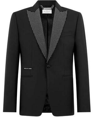 Philipp Plein Blazer With Lapel Studs - Black