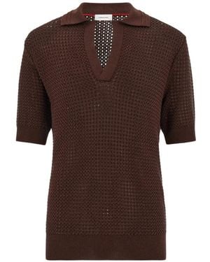 Ferragamo Short-Sleeve Knitted Polo - Brown
