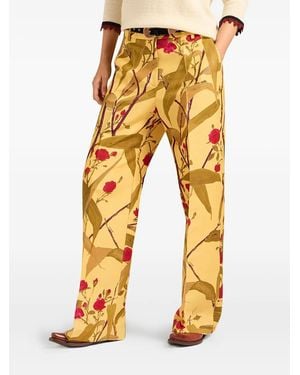 La DoubleJ Let Loose Floral-Print Pleated Trousers - Yellow