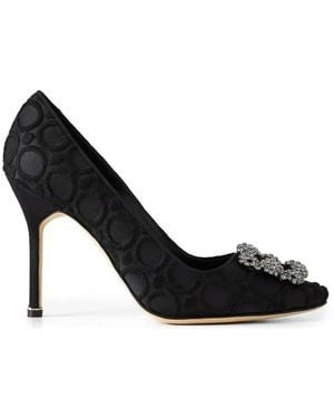 Manolo Blahnik Hangisi Crystal-Buckle Court Shoes - Black