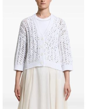 Peserico Sequin-Embellished Open-Knit Cardigan - White
