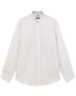 MSGM Gestreiftes Hemd Mit Logo-Print - Weiß
