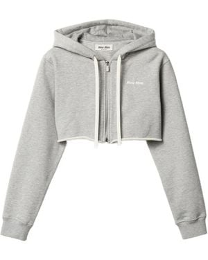 Miu Miu Raw-Cut Zip-Up Hoodie - White