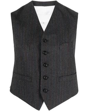 Maison Margiela Stripe-Print Button-Up Waistcoat - Black