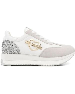 Love Moschino Logo-Plaque Suede Sneakers - White