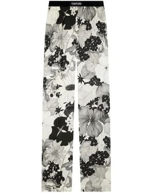 Tom Ford Logo-Waistband Floral-Print Pants - Natural