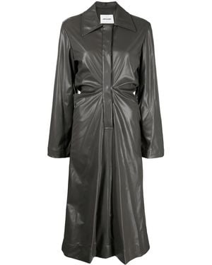 Low Classic Ruched Faux-Leather Shirt Dress - Grey