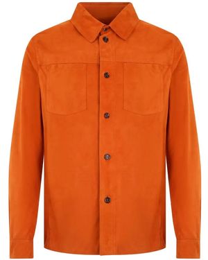 Moorer Surchemise En Cuir À Boutonnière - Orange