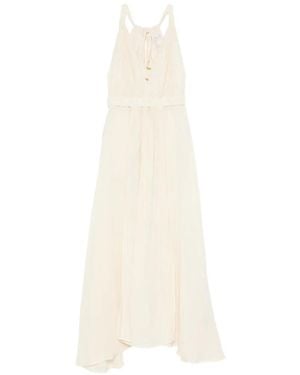 120% Lino Halterneck Gathered Maxi Dress - White