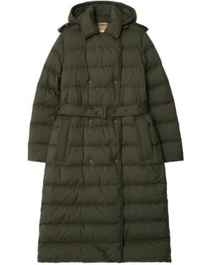 Burberry Long Nylon Hooded Puffer Coat - Green