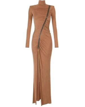 Elisabetta Franchi High-Neck Embellished Maxi Dress - Brown