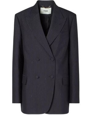 Fendi Pinstriped Double-Breasted Blazer - Blue