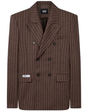 Gcds Pinstripe Double-Breasted Blazer - Brown