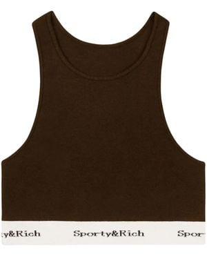 Sporty & Rich Serif-Logo Ribbed Crop Top - Brown