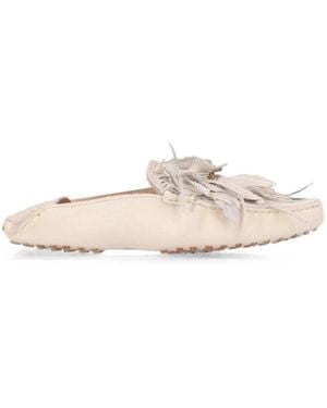 Tod's Feather-Embellished Loafers - White