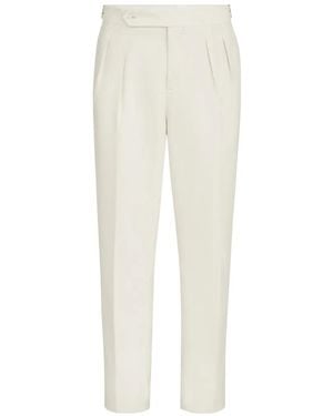 Brunello Cucinelli Sea Island Cotton Narrow-Wale Corduroy Tuxedo Trousers With Double Pleats And Tabbed Waistband - White