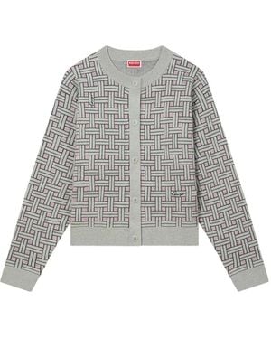 KENZO Weave Crew-Neck Cardigan - Gray