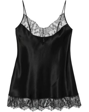 Carine Gilson Lace-Trim Silk Slip Dress - Black