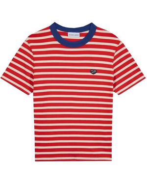 Maison Labiche Striped Heart-Patch T-Shirt - Red