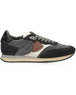 Philippe Model Blville Glitter-Detail Leather Sneakers - Black