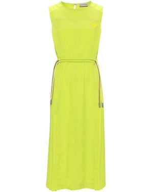 Moncler Logo-Appliqué Pleated Midi Dress - Yellow
