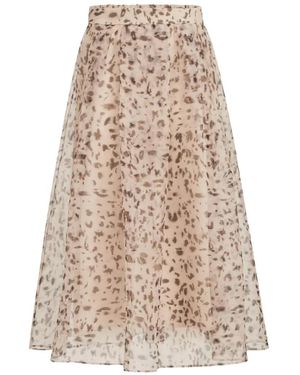 Brunello Cucinelli Falda Plisada Con Estampado De Lince - Blanco