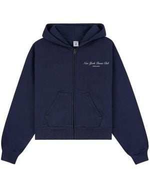 Sporty & Rich Zip-Up Hooded Top - Blue