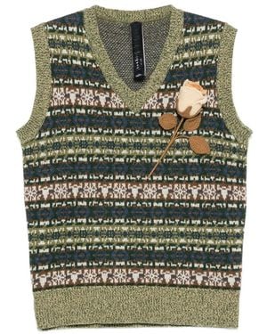 KAWAKEY Grandpa's Rose V-Neck Vest - Green