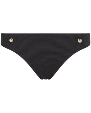 KARL LAGERFELD Textured Button-Embellished Bikini Bottoms - Black