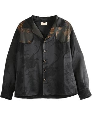 Commun's Floral-Jacquard Shirt - Black