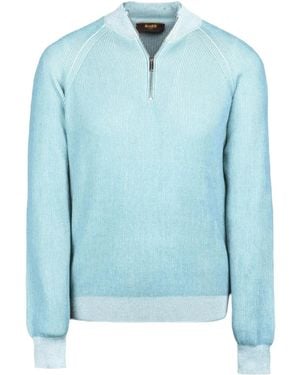 Moorer Fedro-Sia Ribbed Zip-Neck Sweater - Blue