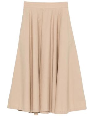 White Sand Pleated Elasticated-Waistband Midi Skirt - Natural
