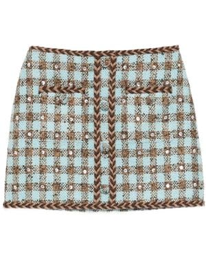 GIUSEPPE DI MORABITO Gingham-Pattern Tweed Skirt - Blue