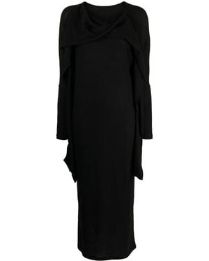 Yohji Yamamoto Twist-Detail Wool Midi Dress - Black