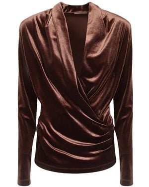 Blanca Vita Draped Velvet Blouse - Brown