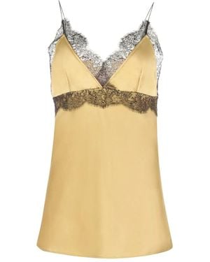Nina Ricci Lace V-Neck Silk Top - Yellow