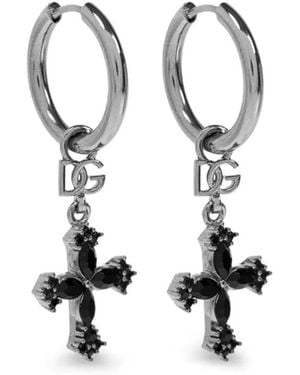 Dolce & Gabbana Pendientes con colgante de cruz - Blanco